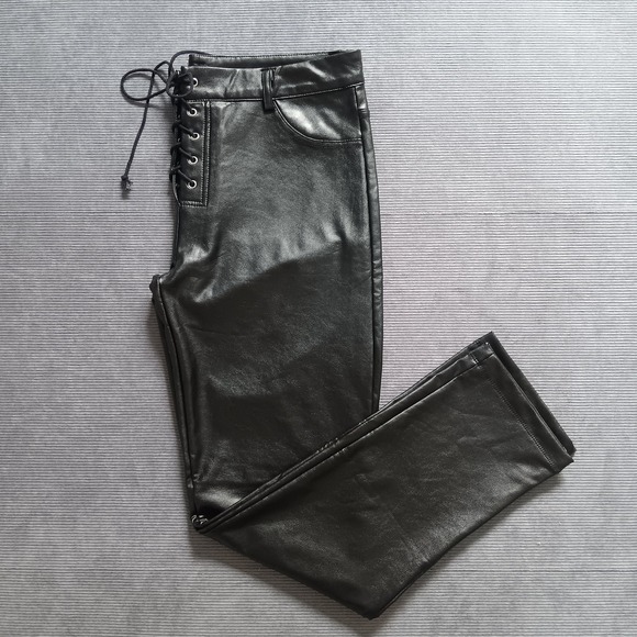 Shinestar Pants - NWT Shinestar Women's Tie Front Black Faux Leather High Waist Pants XL